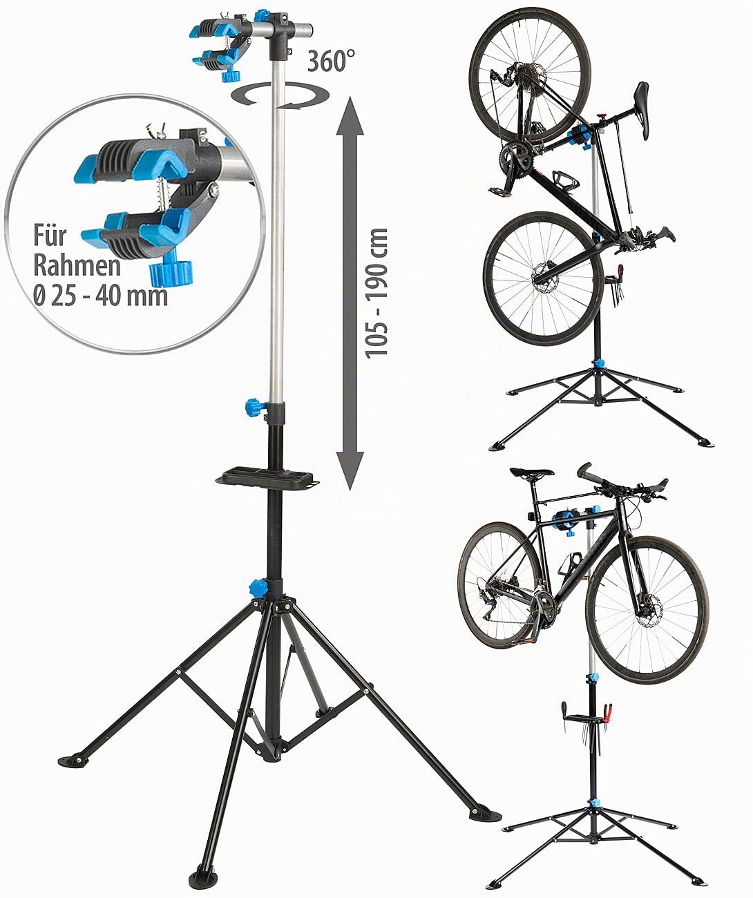 AGT Fahrrad Reparaturständer: Montageständer für Fahrrad & E-Bike bis 30 kg, robuster Stahl, 360° (Fahrradständer, Fahrradmontageständer für e-Bikes, eBike)