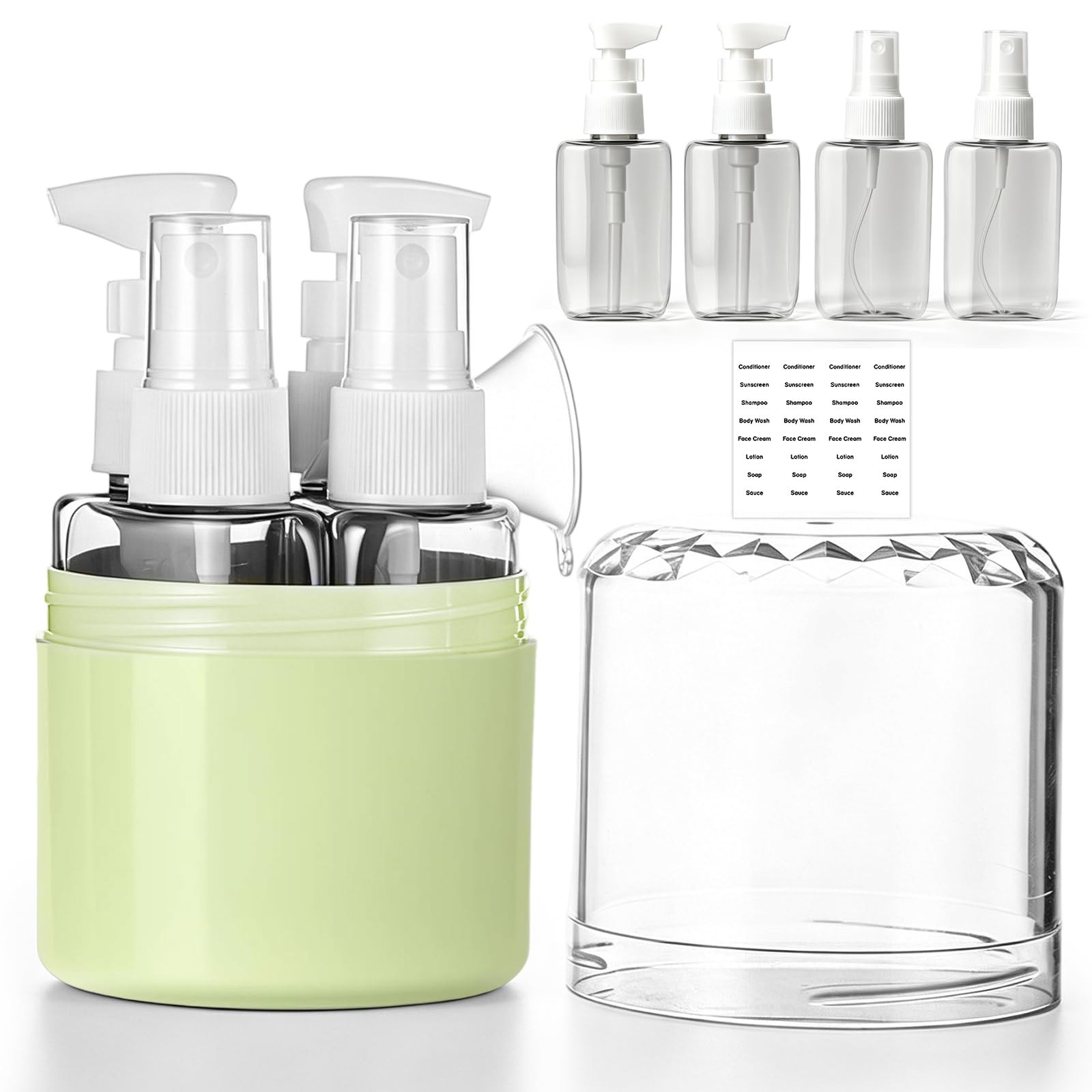 Piashow 4 in 1 Reisespender, 50ml Reiseflaschen zum Befüllen, Pumpflasche mit Etikettenaufklebern, Reiset Stabil Wasserdicht Auslaufsicher