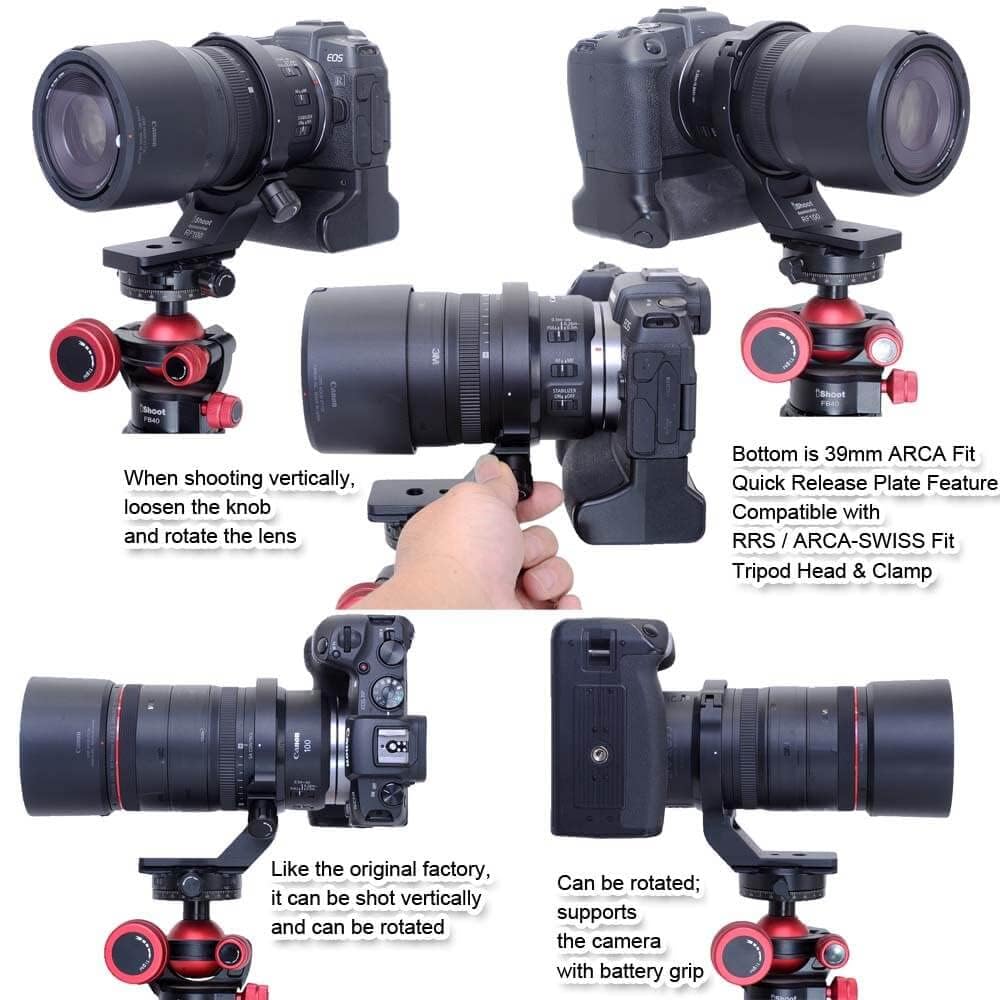 iShoot Objektivhalsband-Stativhalterungsring, kompatibel mit Canon RF 100 mm f/2.8L Makro IS USM, Objektivstütze, Halterung unten ist Arca-Swiss Fit Schnellwechselplatte für