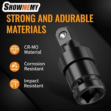 Swivel Socket Set, 10 Pcs Impact Swivel Socket Set with 3 Pcs Impact Socket Adapter, and 4 Pcs Reducer Set(1/2 to 3/8), Cr-Mo Steel, 1/4-Inch, 3/8-Inch, 1/2-Inch Drive/Adapter