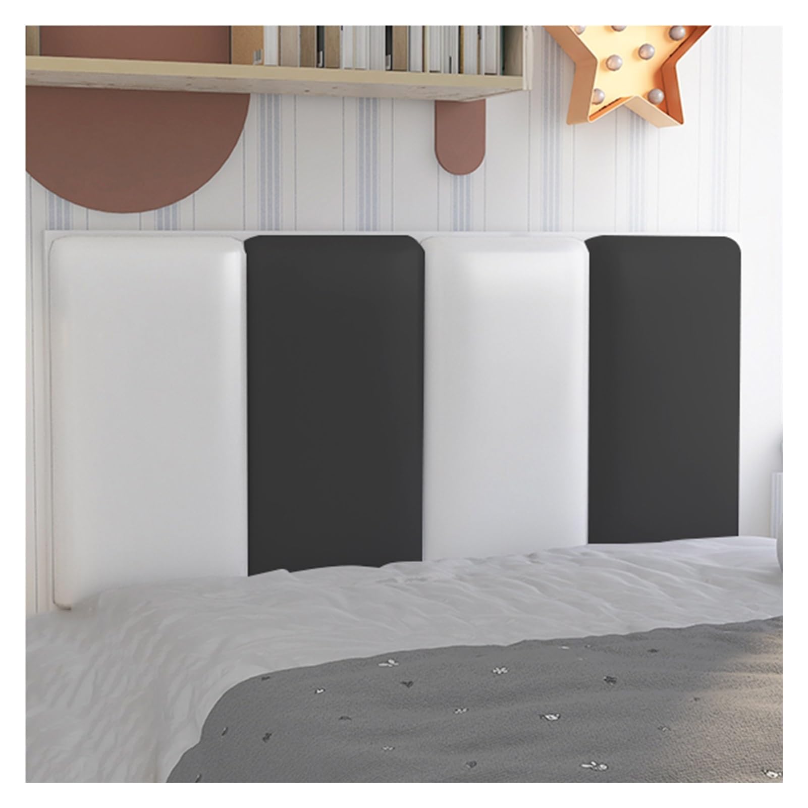 Imbottitura murale anticollisione 3D per bambini, tappetino da parete morbido impermeabile per soggiorno camera da letto, 4 pannelli murali imbottiti staccabili e attaccabili (colore: bianco+nero, d