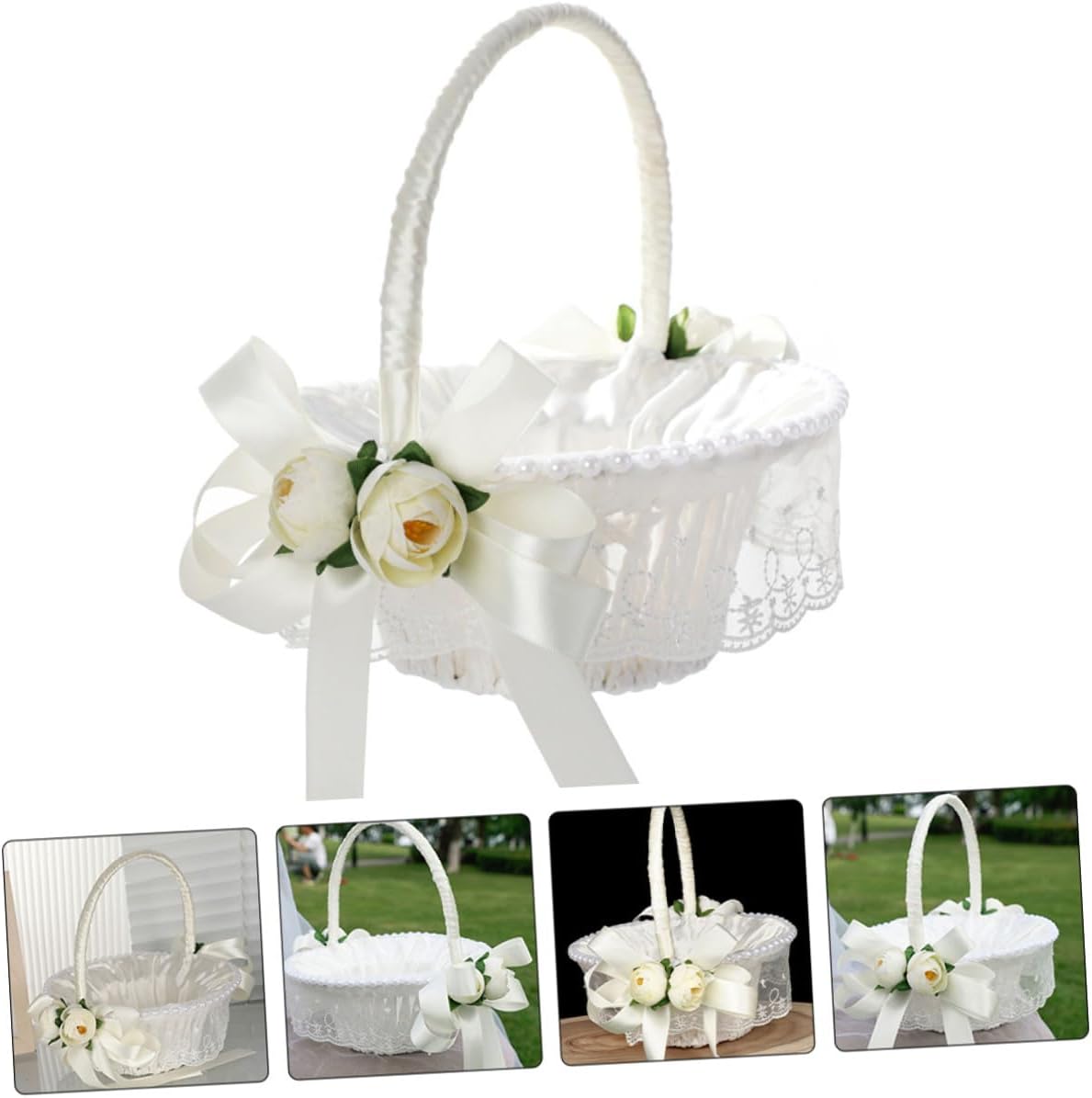 SUPVOX Rustic Flower Girl Basket for Weddings Woven Wedding Basket with Handle for Flower Ceremony Supplies
