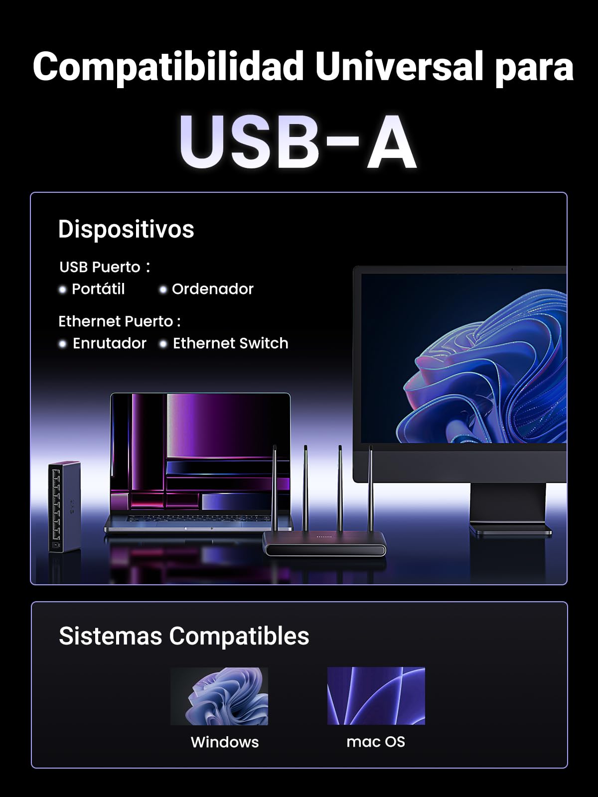 UGREEN 2.5G Adaptador Ethernet USB 3.0 a RJ45, Tarjeta de Red 2500 Mbps Convertidor LAN Aluminio Plug and Play en Windows 11 MacOS Compatible con PC Portátil Enrutador NAS