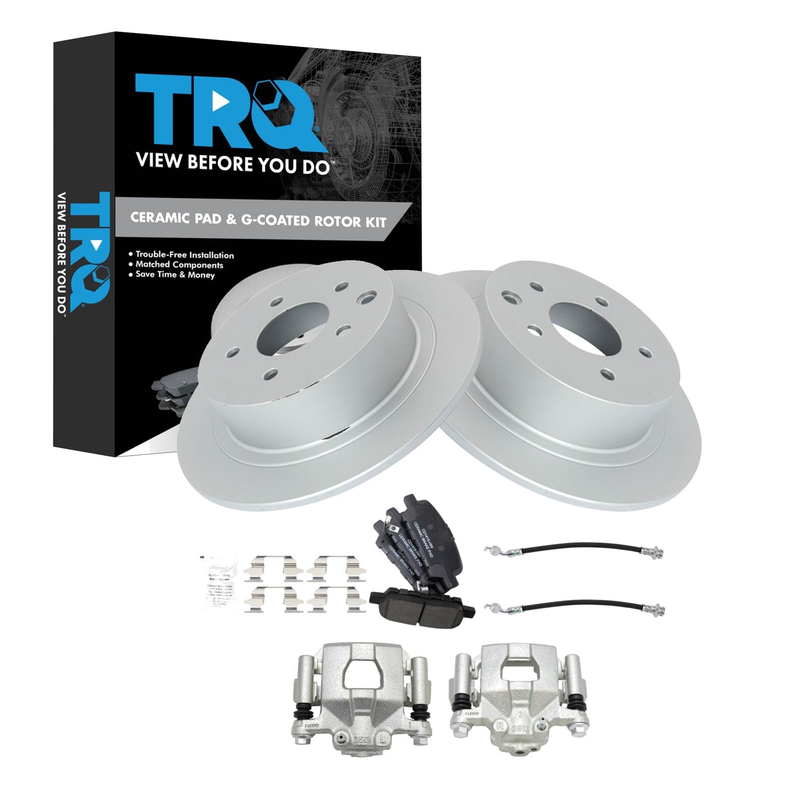 TRQ Rear Brake Pad &amp; Rotor Kit Ceramic Premium G-Coated Compatible with 2013 Nissan Altima