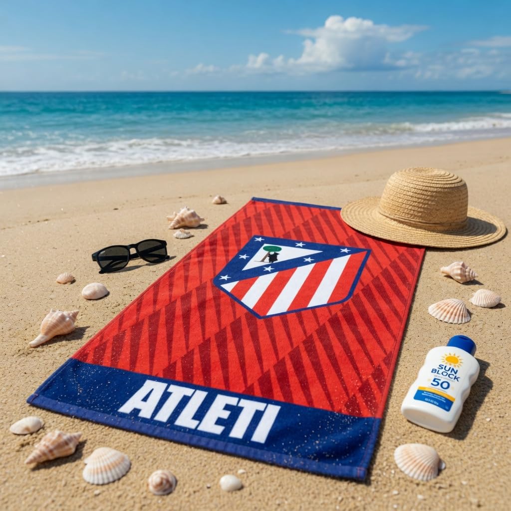 Atlético de Madrid Toalla de Microfibra, Roja y Blanca, 70 x 140 cm, para Gimnasio, Playa o Uso Diario, Producto Oficial
