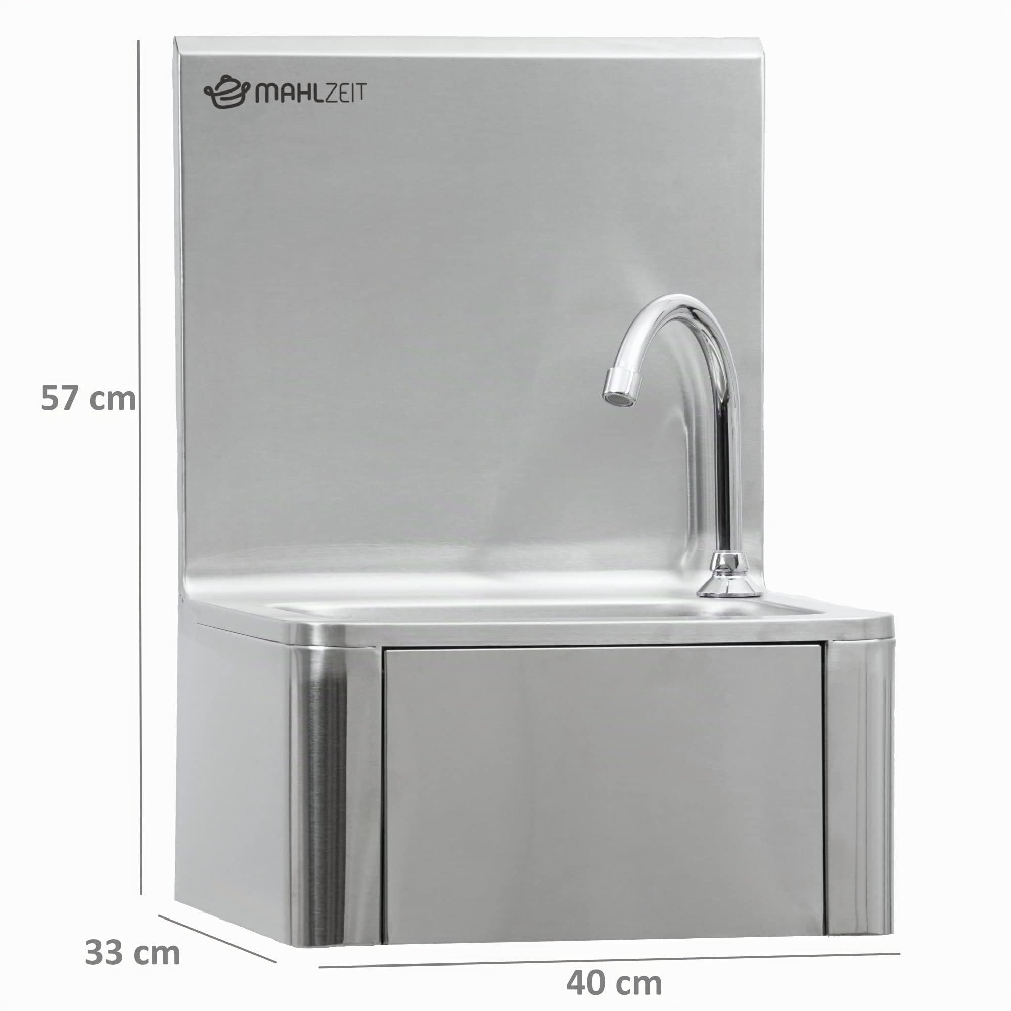 Mahlzeit Lavamani in acciaio inox con comando a ginocchio e distributore di sapone | Lavandino per il lavaggio igienico delle mani | Lavabo industriale, lavabo a parete per gastronomia, cucina e altro