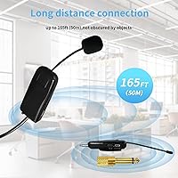 Vista 2 de Sistema de micrófono inalámbrico 2.4G para dos personas, alcance de 165 pies, transmisión estable, micrófono de auriculares portátil