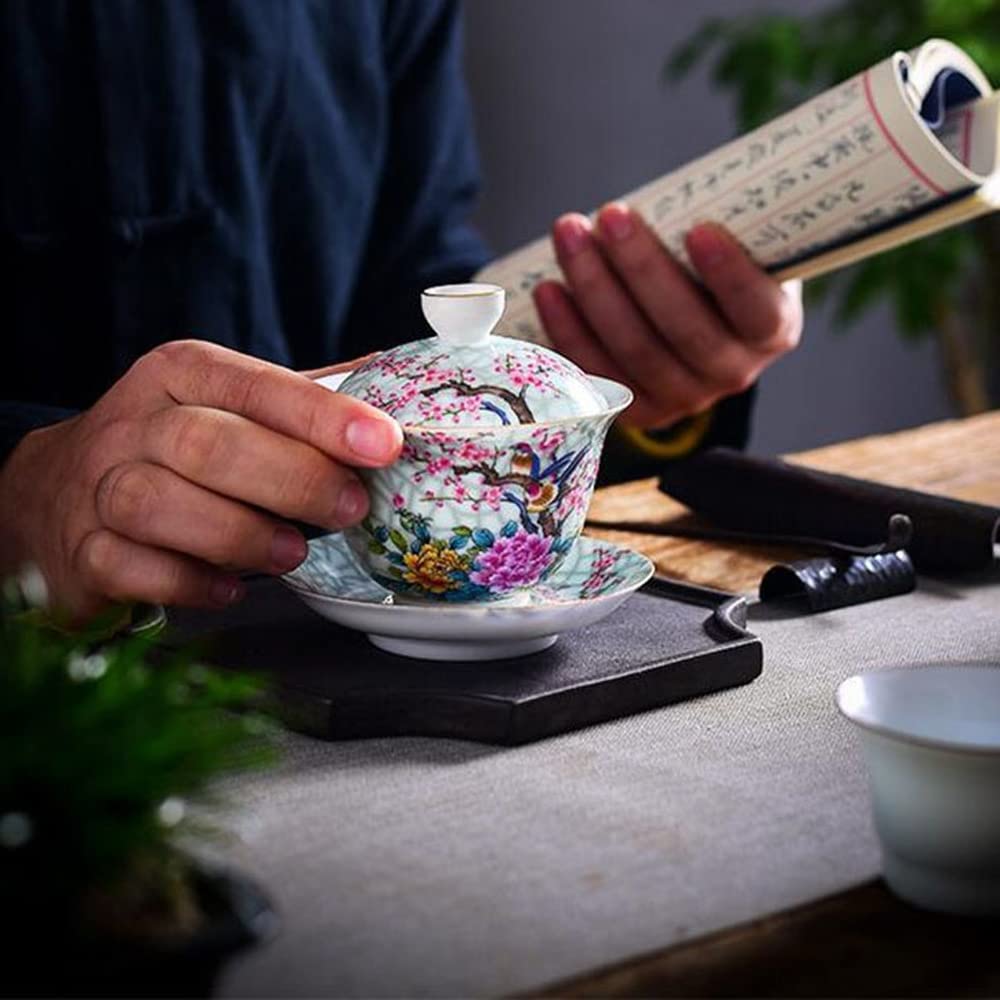 Chińskie filiżanki do herbaty, chiński zestaw do herbaty, 180 ml Jingdezhen Ceramic Flower Bird Pattern Gaiwan Tea Bowl Tureen Kung Fu Tea Set