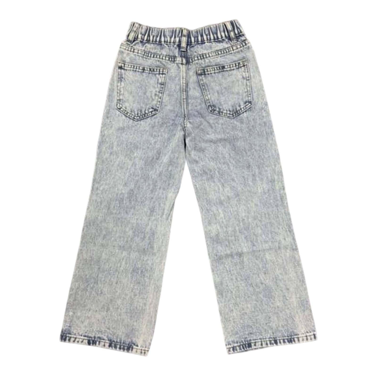Generico Jeans Bambina 6-13 Anni Larghi Dritto Strappati Pantaloni Jeans Denim Ragazza Elastico in Vita Alta Comfort Pantaloni Lavoro Cargo Ampia Invernali con Tasconi Hip Hop Outdoor