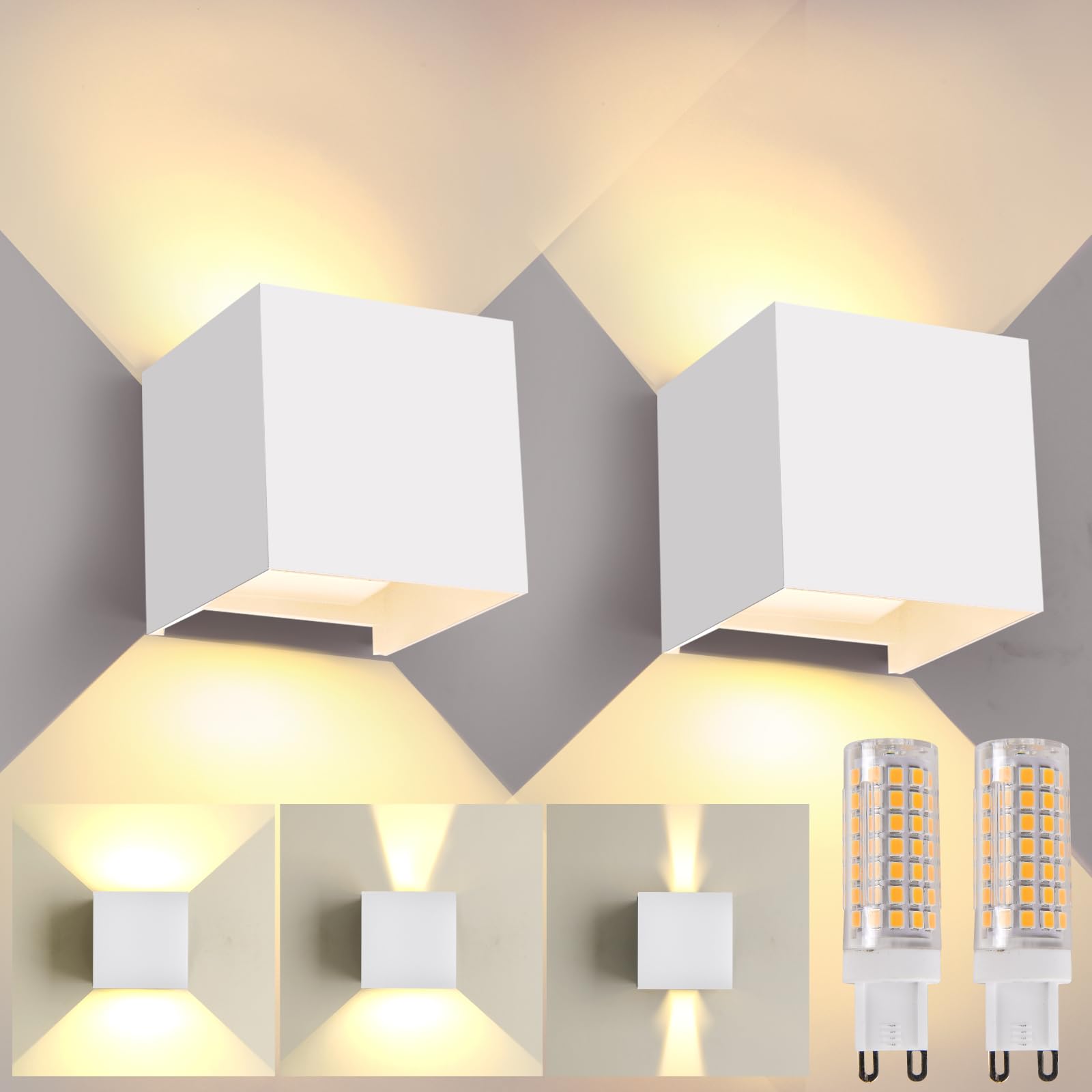 YCZM Applique da esterno,LED Lampada da Parete Interno/Esterno,G9 Sorgente Luminosa Sostituibile 2Pezzi 9W 3000K Luce calda IP65 Forma della luce regolabile