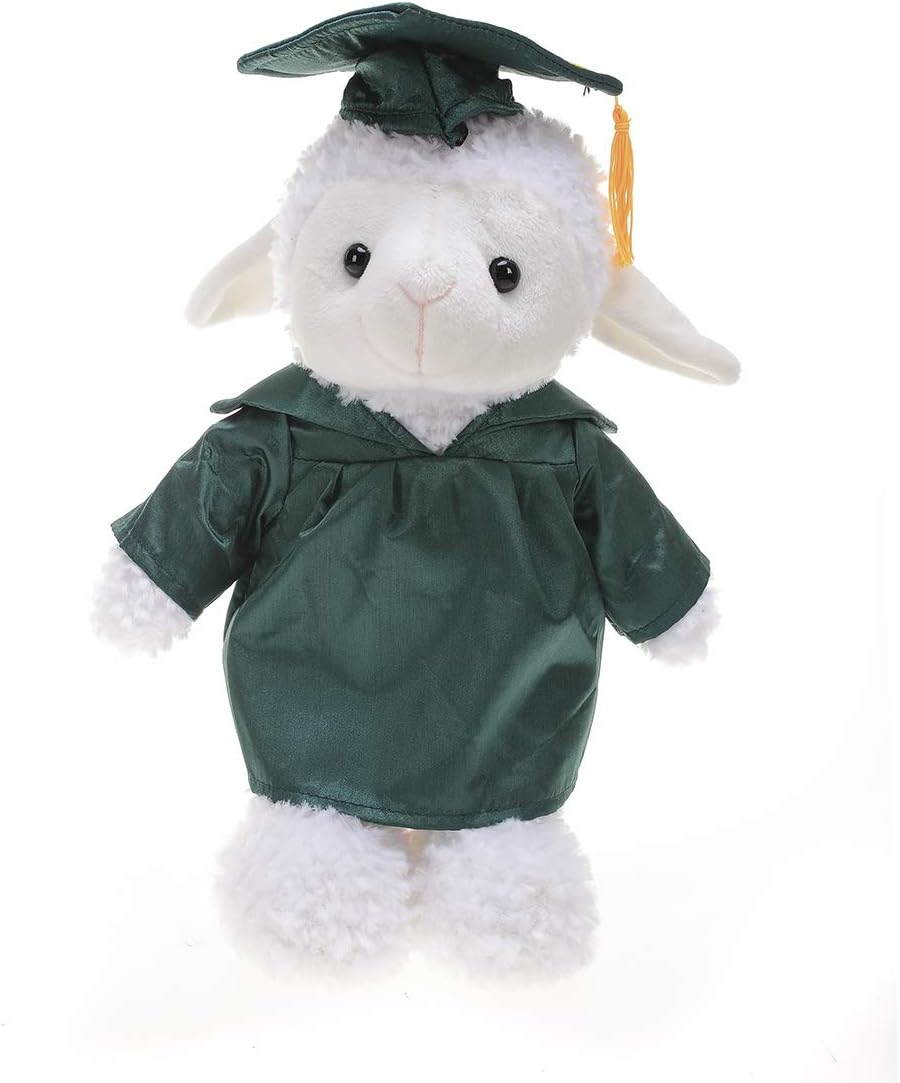 Plushland Sheep Plush Stuffed Animal Toys Present Gifts for Graduation Day, Personalized Text, Name or Your School Logo on Gown, Best for Any Grad School Kids 12 Inches(Forest Green Cap and Gown)