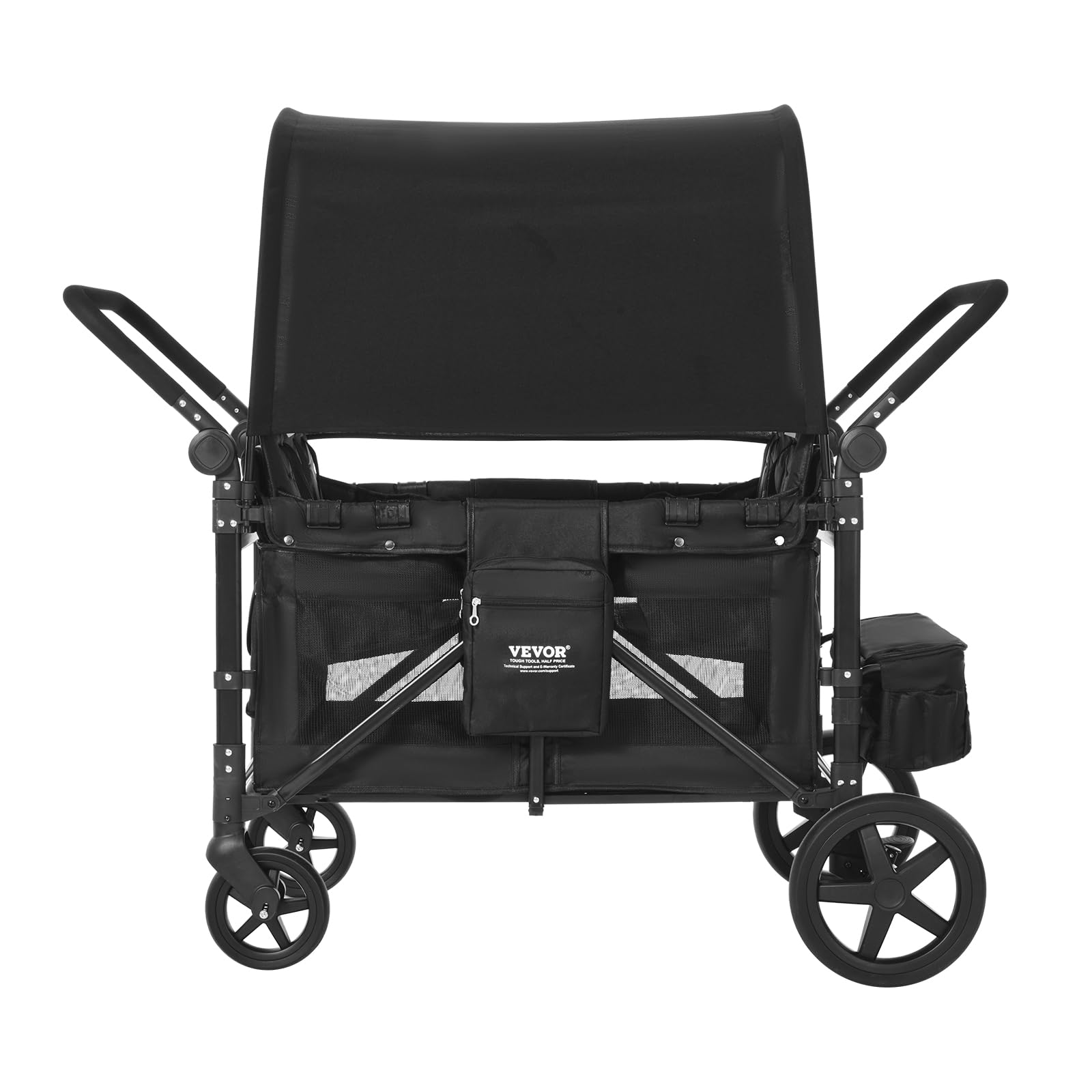 VEVOR Passeggino a Quattro Posti per 4 Bambini, Pieghevole con Maniglia Regolabile, Imbracatura di Sicurezza Tettuccio Rimovibile, Passeggino Bambini Comodo Resistente, Nero, Carico 150 kg