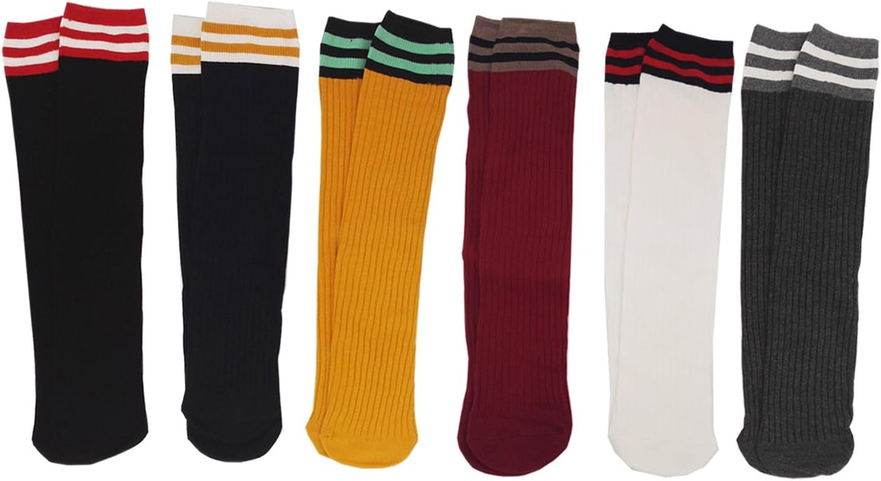6 Pairs Kids and Girls Uniform Knee High Socks TubeStocking With Grips