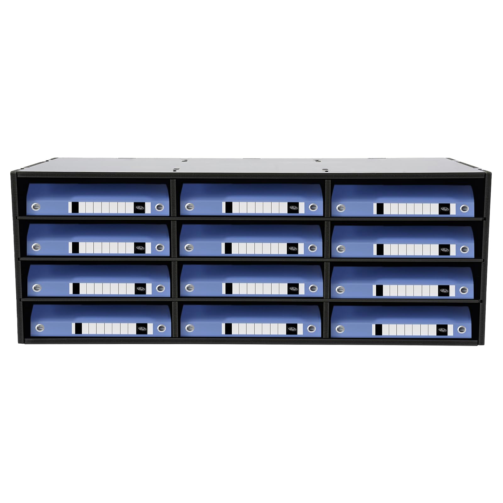 Organisateur de documents, 12 compartiments, 4 étages, construction robuste, pour une utilisation à la maison, à la bibliothèque, au bureau, à la salle de classe (noir) 80 x 30,8 x 30 cm