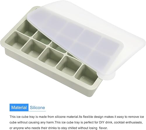 Miniatura 4 de MECCANIXITY Moldes para cubitos de hielo (juego de 2), bandeja de cubitos de hielo de 15 rejillas con tapa para cóctel, jugo, bebida casera (verde,