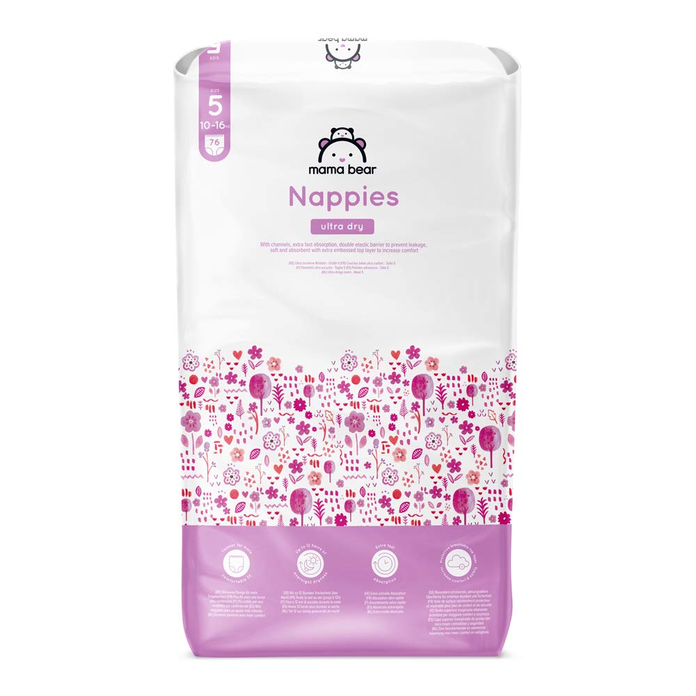 Marchio Amazon - Mama Bear - Pannolini ultra asciutto - Taglia 5 (10-16 kg) - Con canali d'areazione - 76 pannolini (1 confezione x 76) - Nuova versione Taglia 5 (76 Unità) Pacco singolo