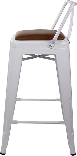 Vista 231 de GIA Taburete de metal con respaldo bajo de altura de mostrador de 24 pulgadas con asiento de cuero vegano, color plateado