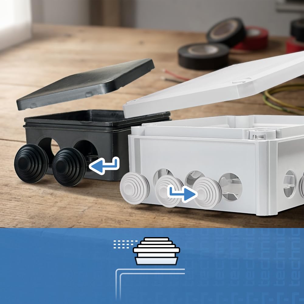 EDO Set 10x Scatola da Parete IP44 Impermeabile 240x190x95 mm Nera | Resistente ai UV, Senza Alogeni – Scatola di Derivazione con Pressacavi e Coperchio a Vite Interno/Esterno