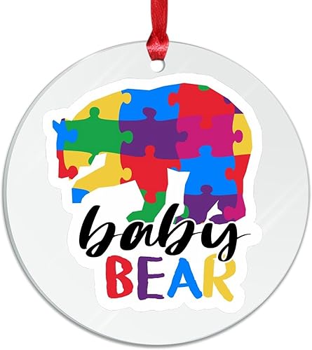 Miniatura 208 de Adorno de Navidad Mama Bear Novedad Acrílico Adornos de Navidad Mama Bear Autismo Rompecabezas Colorido Oso Navidad Colgante Ornamento Puzzle Piezas