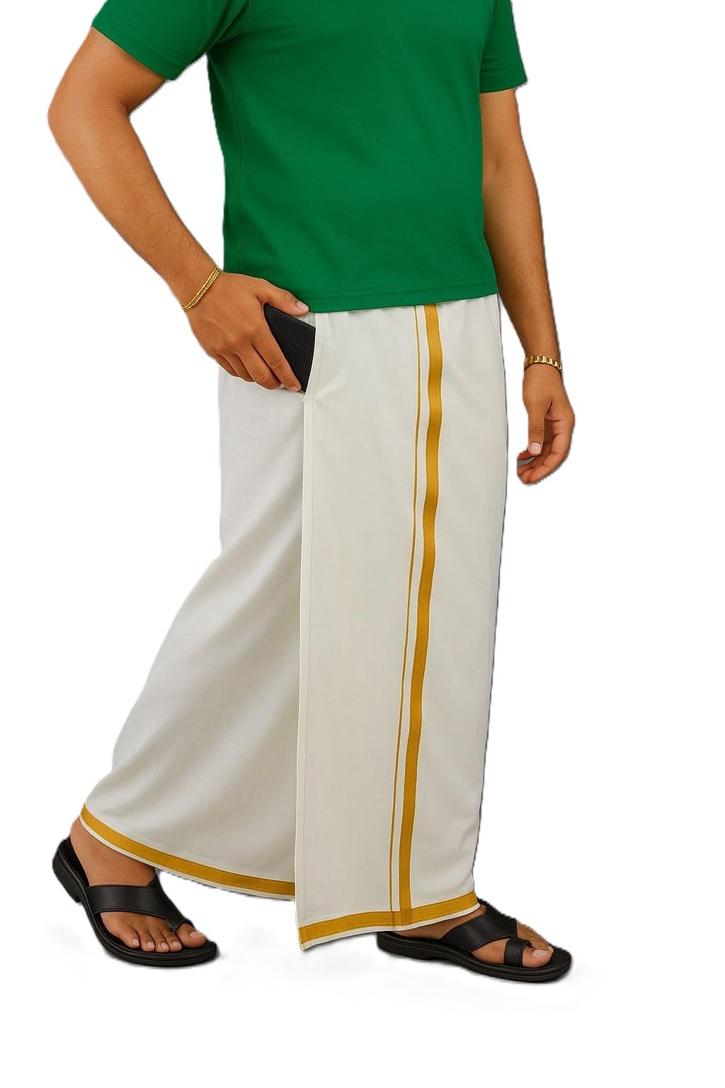 shyam handloom 100% Pure Cotton Ready to Wear Golden Zari Velcro Dhoti with Stickable Flexible and Adjustable Size for Festive Occasions Welcro Lungi (Pack of 1)-picture-10