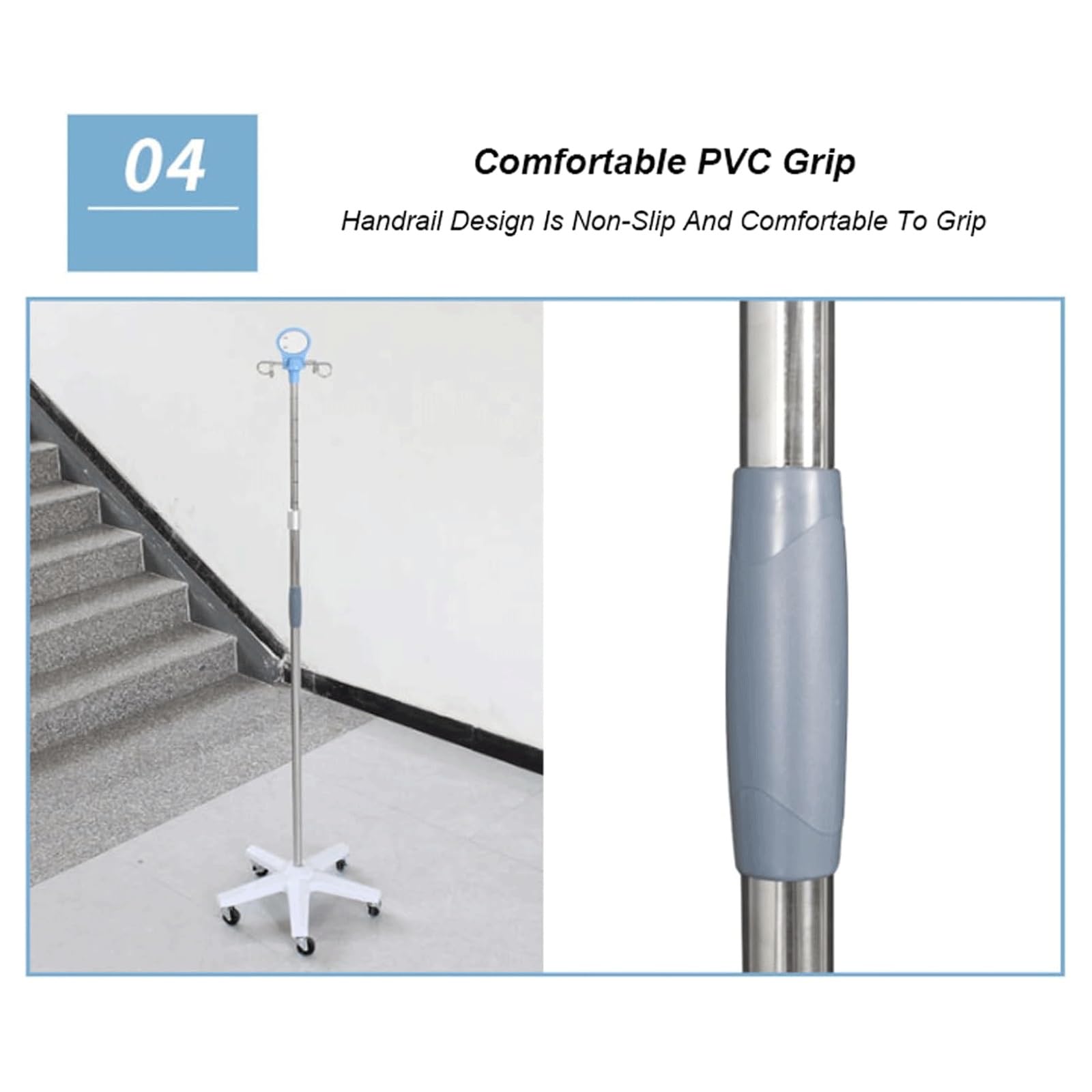 EYPKPL Supporto for flebo in Acciaio Inox Regolabile con Ruote e 4 Ganci, Supporto for flebo Facile e Sicuro da spostare.