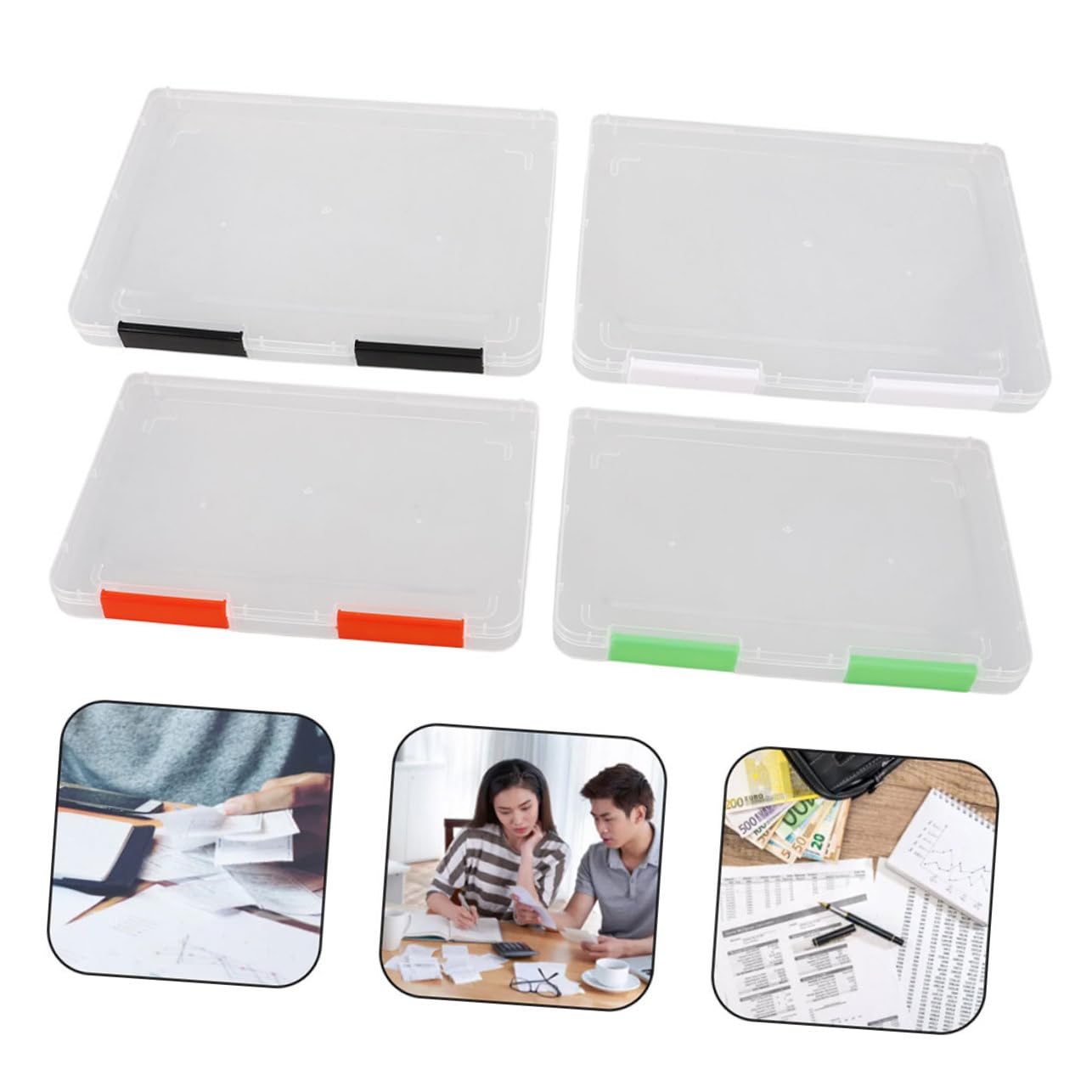 A4-dokumentenaufbewahrungsbox aus Kunststoff, 4 Stück Transparent
