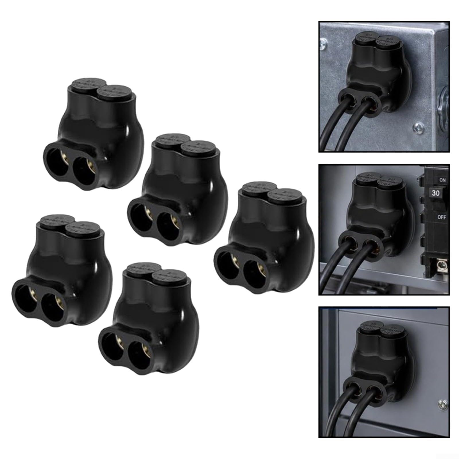 Connettori isolati per cavi 2/0-6 AWG (5 pezzi), certificati UL per fili Al/Cu, con inibitore di ossido, morsetto di derivazione multiplo ignifugo 600 V per connessioni di alimentazione sicure, nero