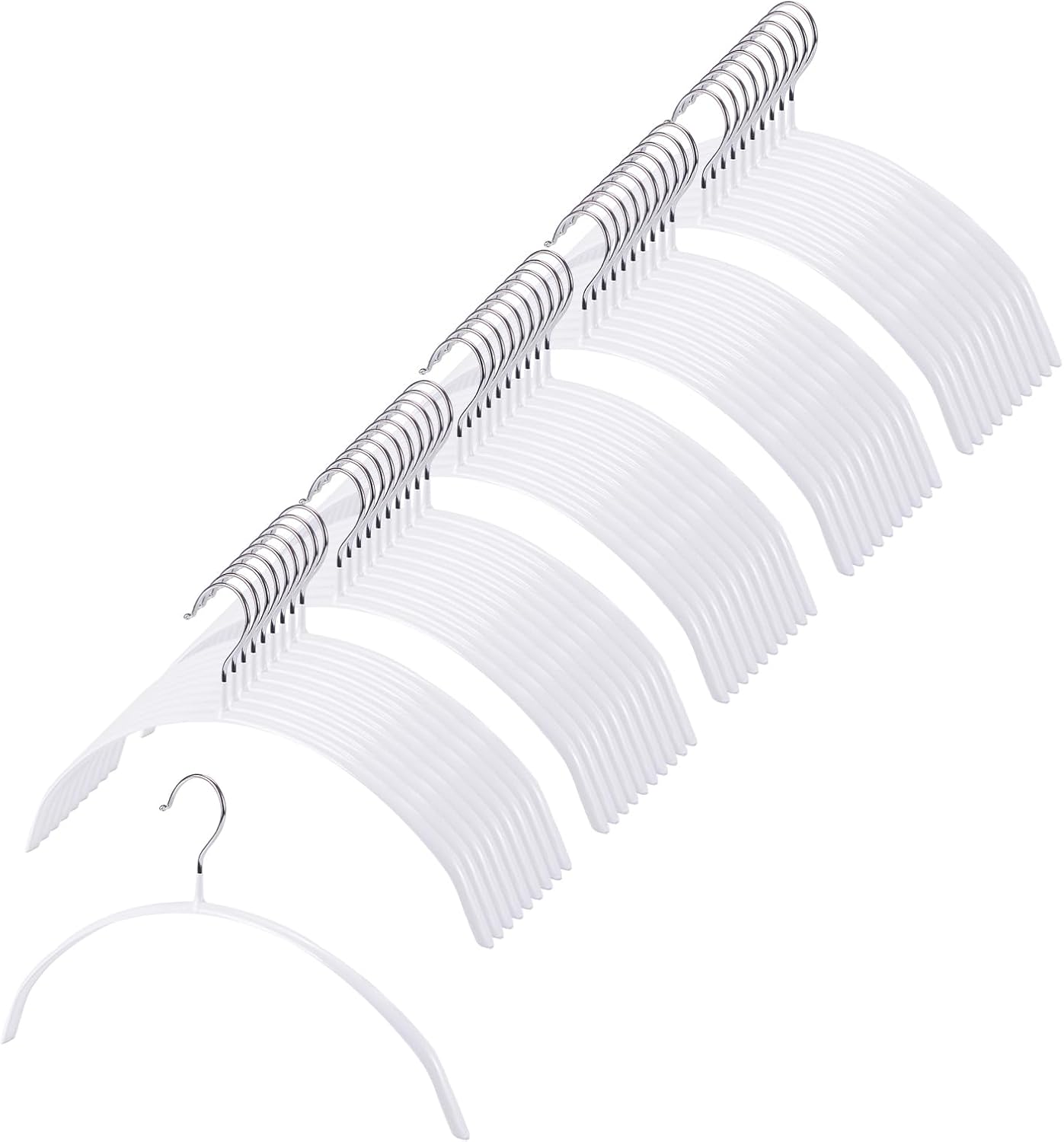 Clothes Hangers, Non-Slip, Jacket Hangers, Set of 50, White Hangers, Prevents Cracking, for Both Wet and Dry Use, Slim Type, Laundry Storage Hangers, Popular Ranking