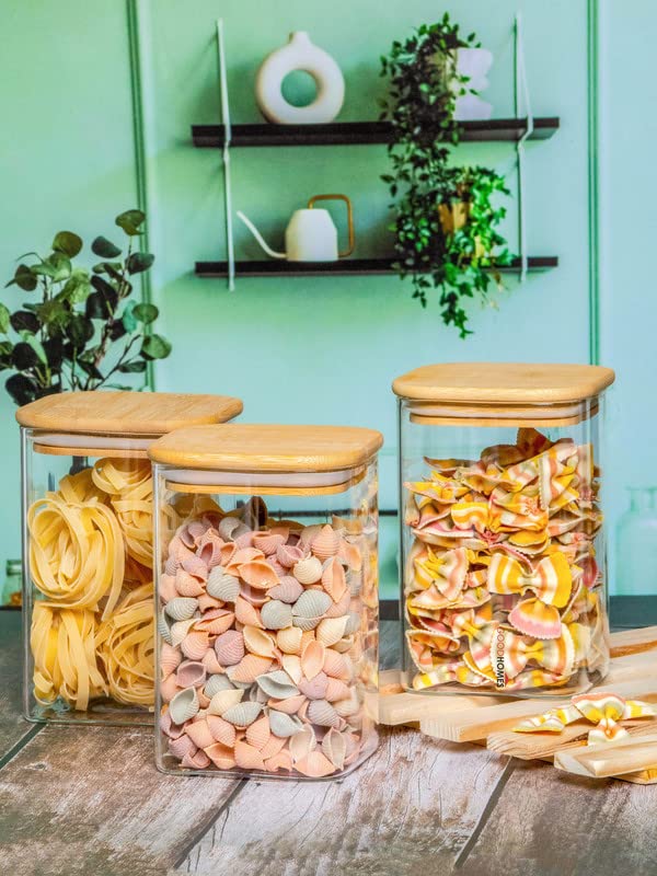 Goodhomes Glass Storage Jar with Wooden Lid Set of 3pcs 1200ml GPG16