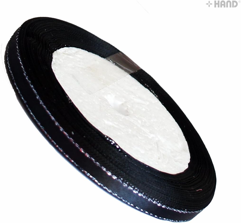 Elegant Black and Silver Craft DIY Party Ribbon Trim - Assorted Width and Styles (NO.FBS04 Satin 7mmx22m)