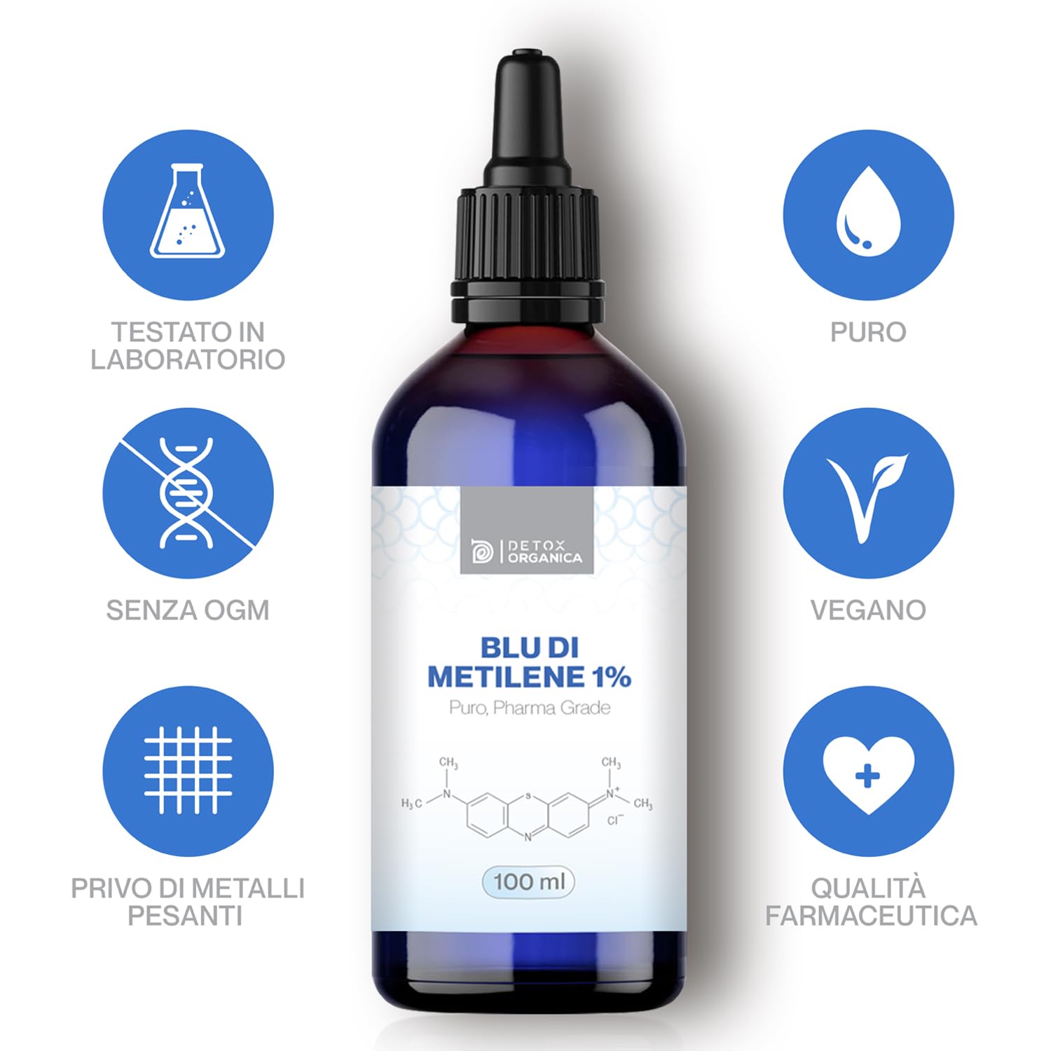 Methylene Blue 1% Soluzione 100 ml Detox Organica Alta Purezza