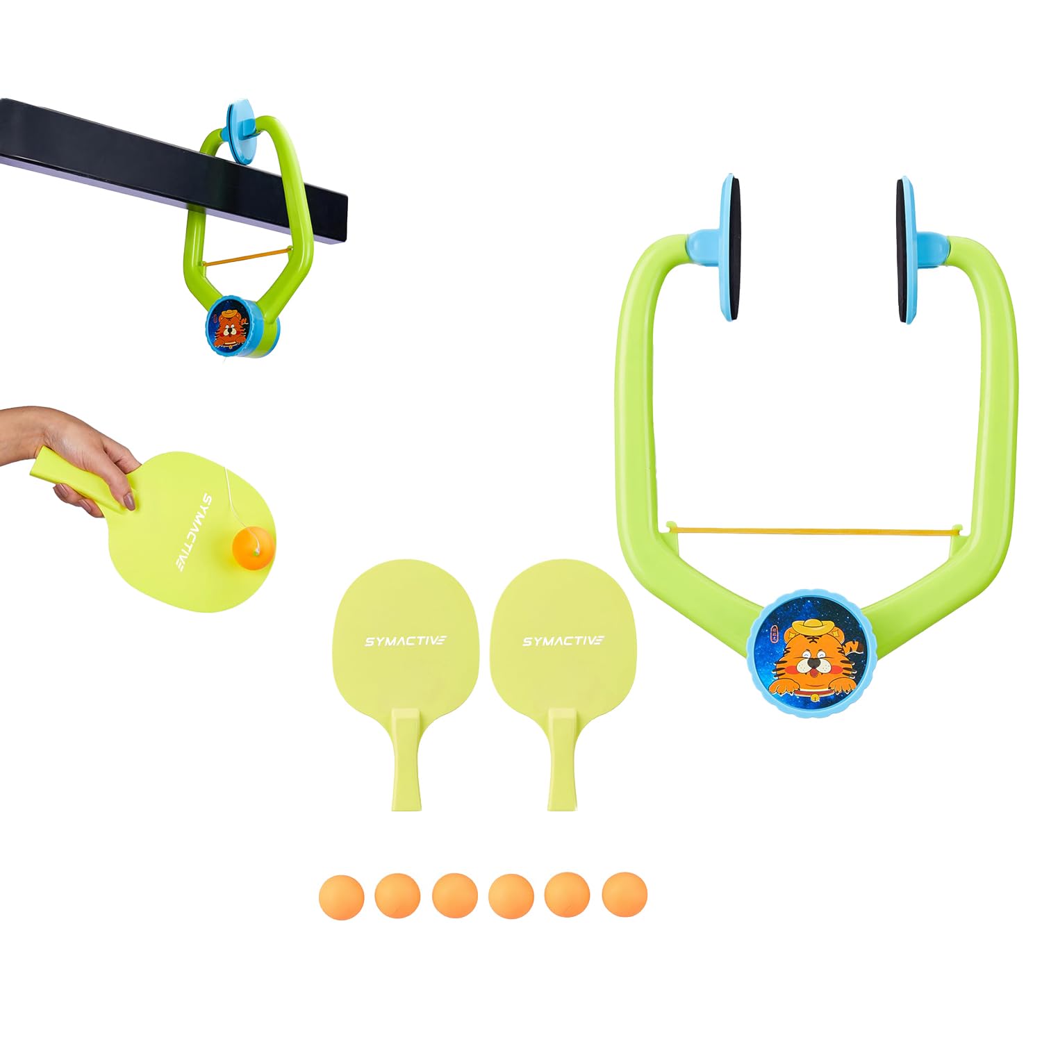 amazon brand - symactive hanging table tennis self-training gaming set | 2 racket & 6 practice balls | portable | double sparring hanging | durable | multicolor