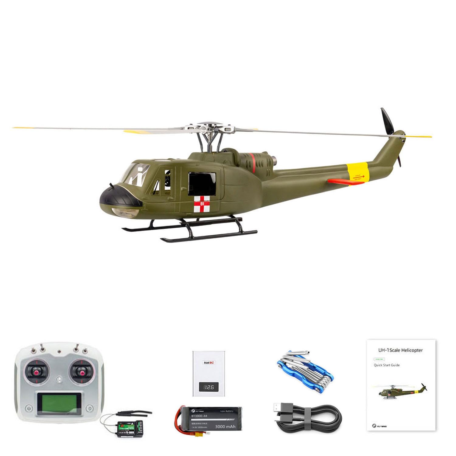 TOUCAN RC HOBBY FLYWING UH1 V4 RC Hubschrauber Huey Bürstenloser Motor M10N Position ier chip Automatischer Flug Low Battery Return Smart Modell Flugzeug Hobby Modell