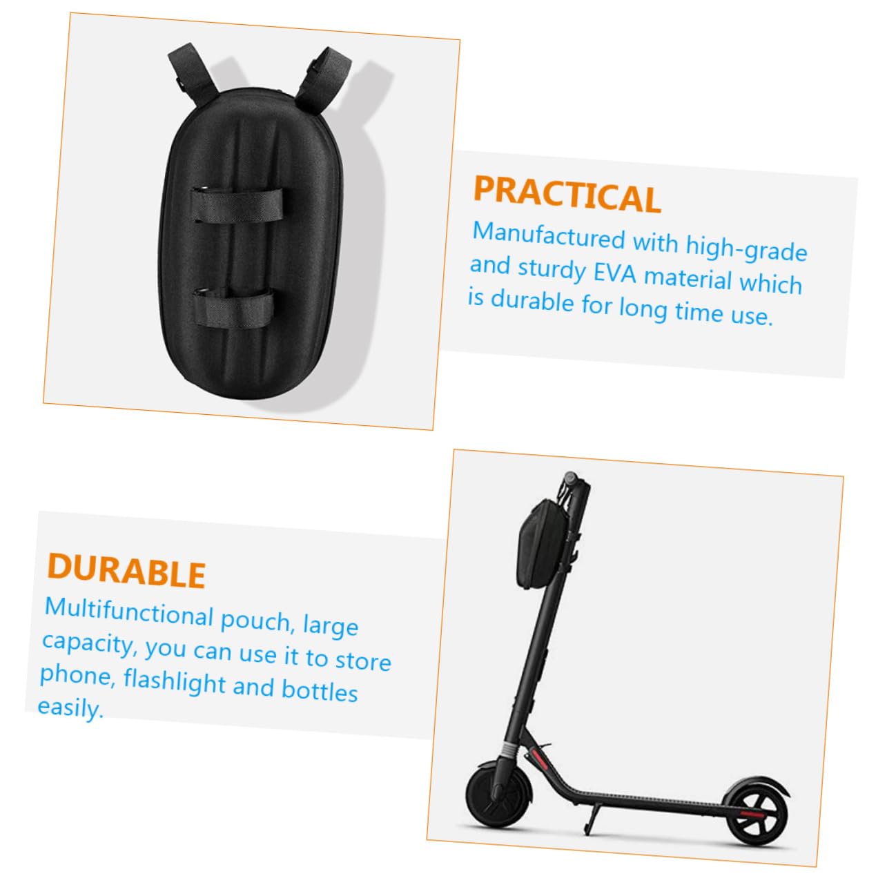 VANZACK Schwarze Lenkertasche für E Roller und Scooter, Große Eva Tasche | Faltbares Design, mit Gurt, Multifunktionale Aufbewahrung für Unterwegs, Schlichtes Format