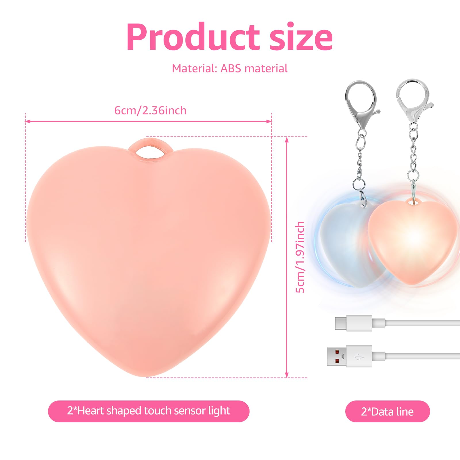2Pcs Purse Glow Heart Light LED Automatic Sensor Form Purse Lamp Mini Touch Activated Handbag Light Portable Night — view 3