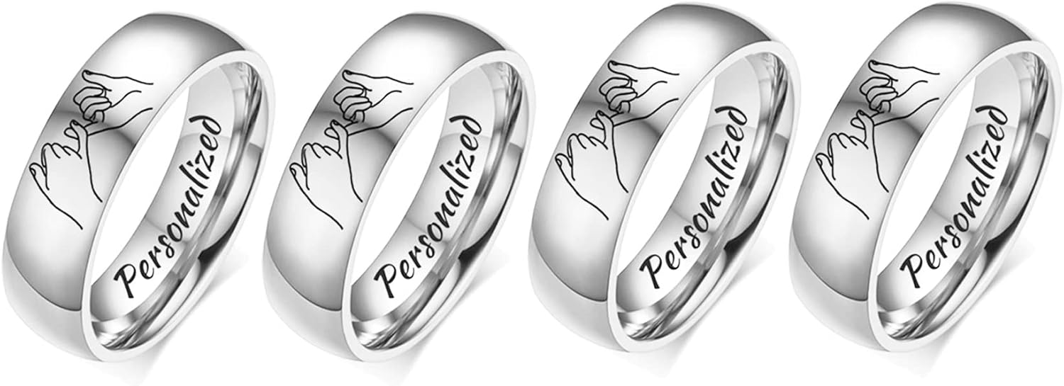 MZZJ BFF Ring for 2-3-4-5-6-7-8-9-10 Personazlied BFF Friendship Jewelry Pinky Promise Pinky Swear Minimalist Polish Stainless Steel Comfort Fit Domed Stackable Knuckle Ring Band,Bridesmaid Gift