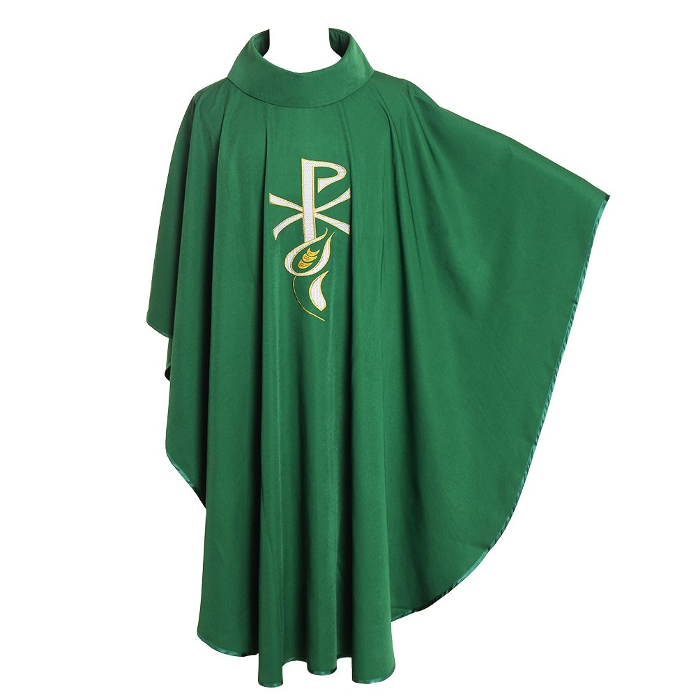 BLESSUMEPriest Chasuble Wheatear Embroidered Mass Vestment Roll Collared Robe