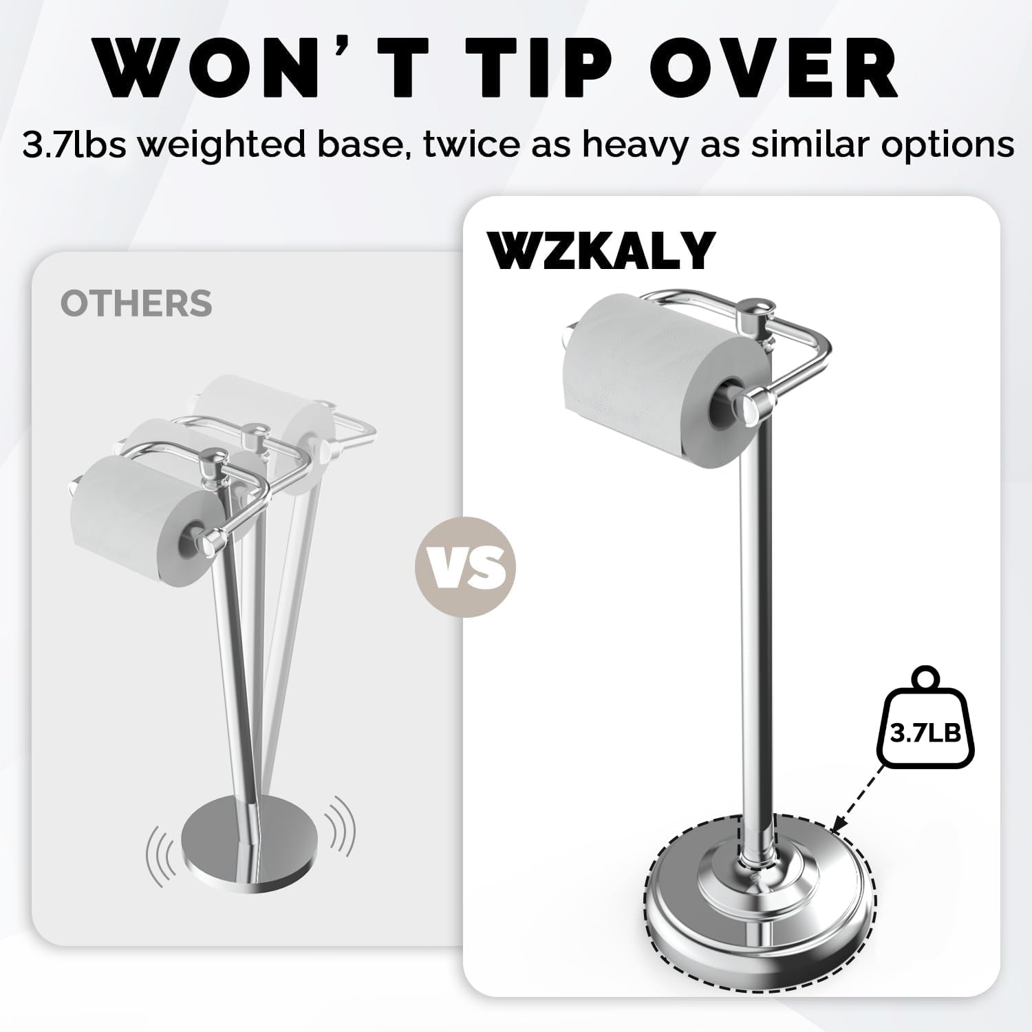 Toilet Paper Holder Stand Stainless Steel & Weighted Base Chrome — Amazon image 5