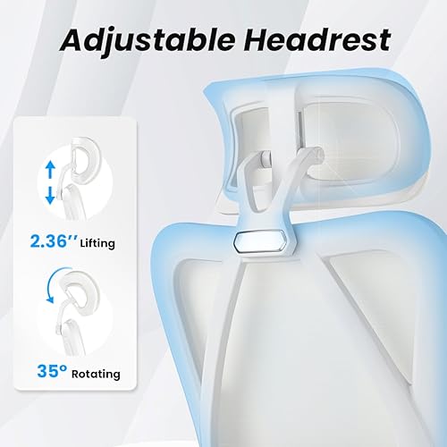 Miniatura 4 de Beige Ergonomic Office Chair with Footrest, Comfy Computer Desk Chairs with Adjustable Headrest & Lumbar Support, Mesh High Back Reclining Chair for