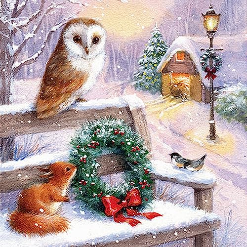 20 Servietten Weihnachten Wintertiere treffen sich auf Waldbank als...