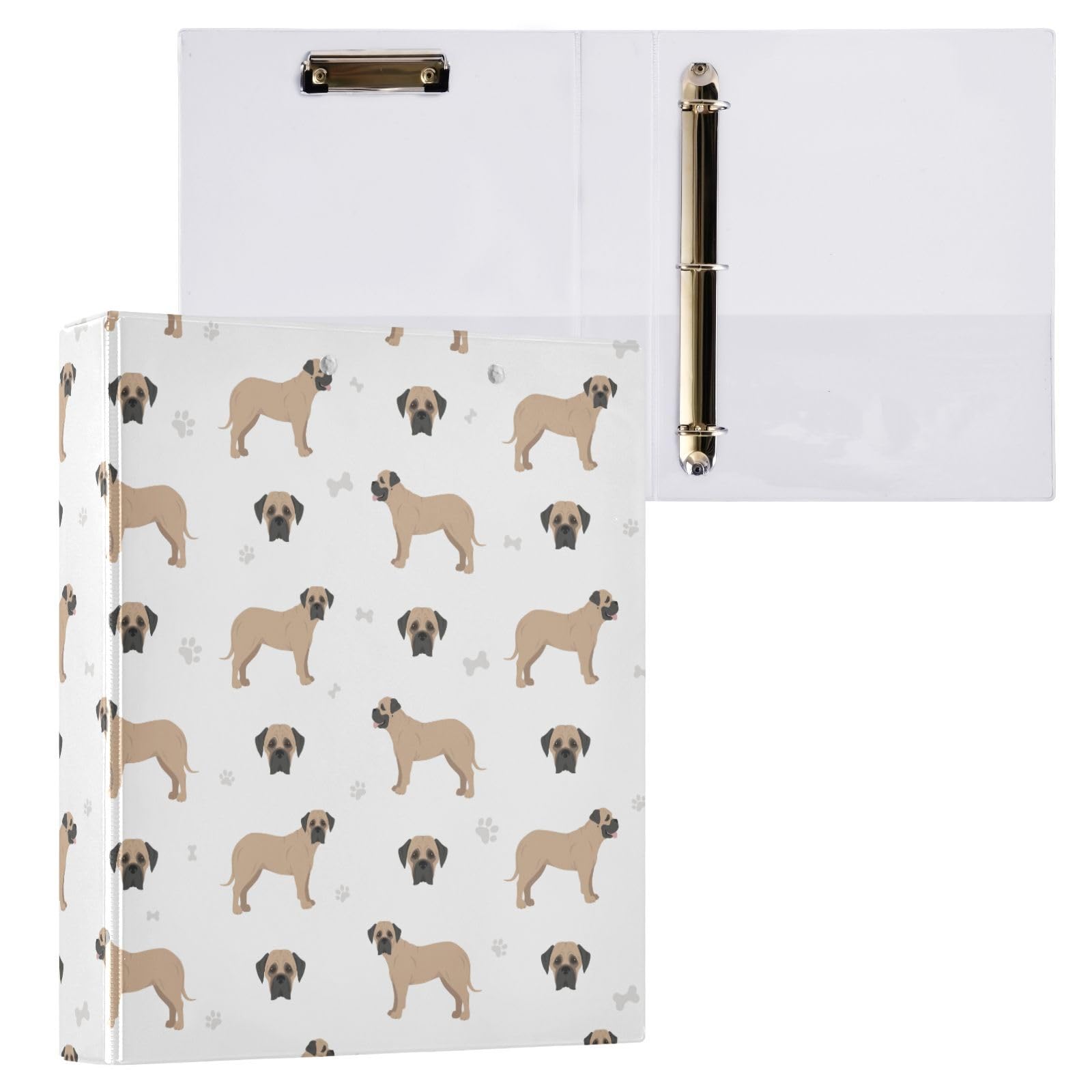 3,8 cm Ordner mit drei Ringen, Bullmastiff, Ordner mit Taschen, 3 Löcher, Ordner für Schule, Büro, 2 Stück