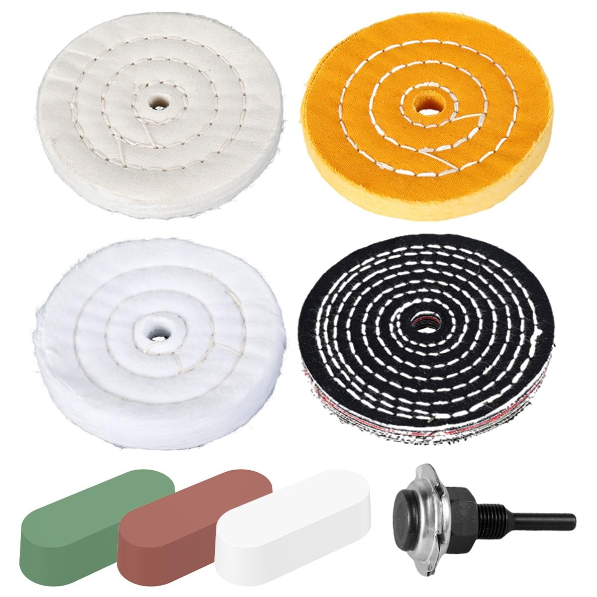 Ensemble de roues de polissage en tissu de coton, Kit d'accessoires de polissage universel for le polissage automobile de bijoux en bois et métal