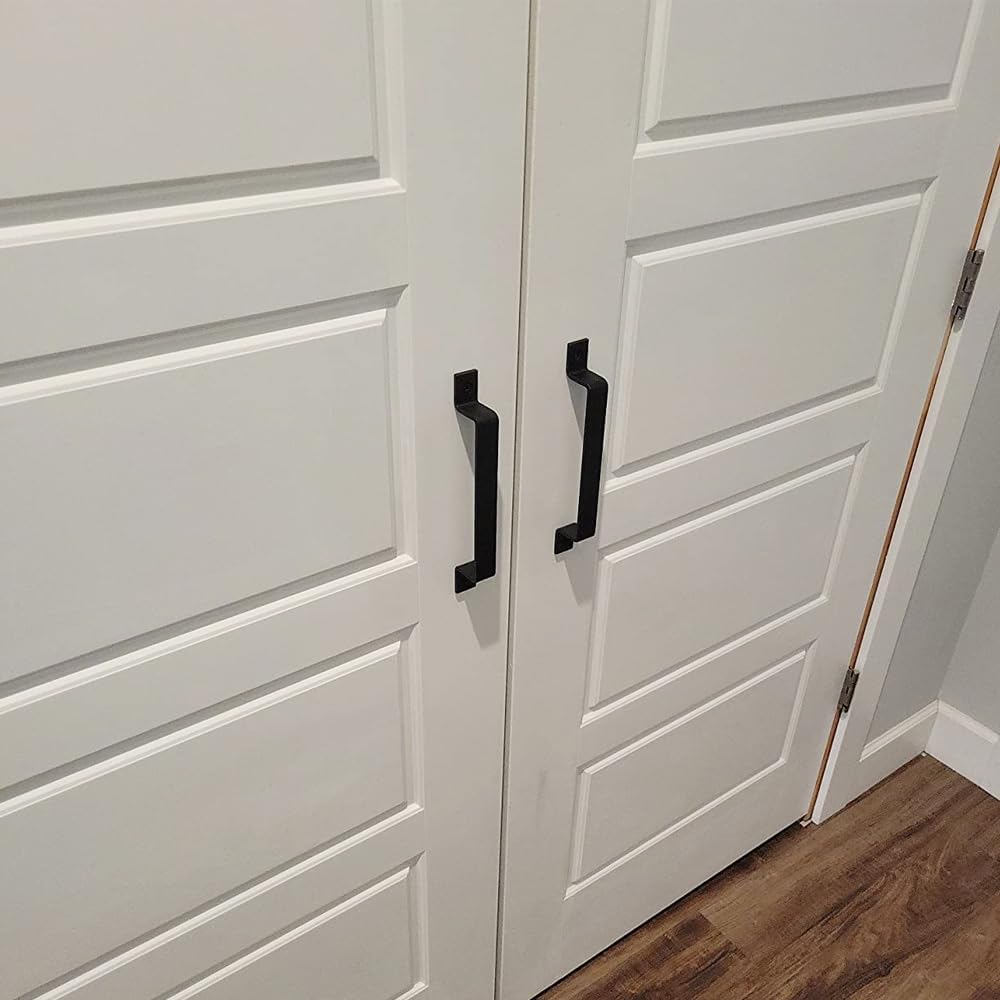 4 Pcs Sliding Barn Door Handles 7.3",Heavy Duty Garage Door Pull Handles,Rustic Design Black Gate Handles Hardware for Sliding Barn Garages Closet Sheds Drawer Doors Gate