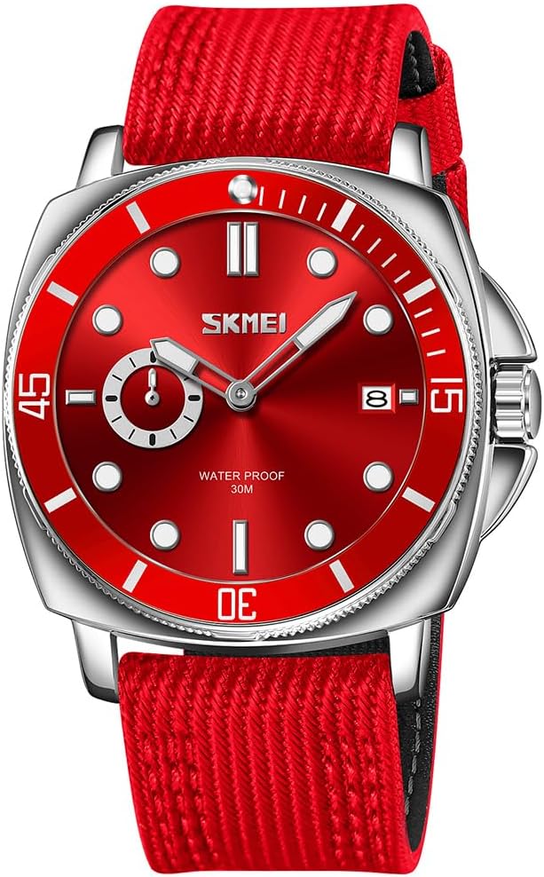 SKMEIWatch for Men Waterproof Fashion Casual Sport Big Face Analog Quartz Luminous Luxury Dress Business Gift Cloth Nylon Strap Black Wrist Watches