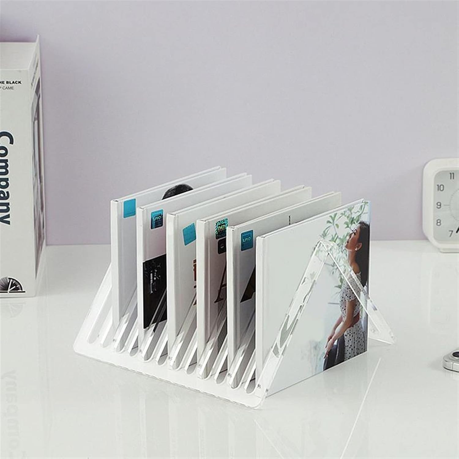 CD Holder Clear Acrylic Record Stand, Triangle Desktop Records Storage Stand Vinyl Record Display Holder, Desk Organizer for Book Magazine CDs Record Player Stand
