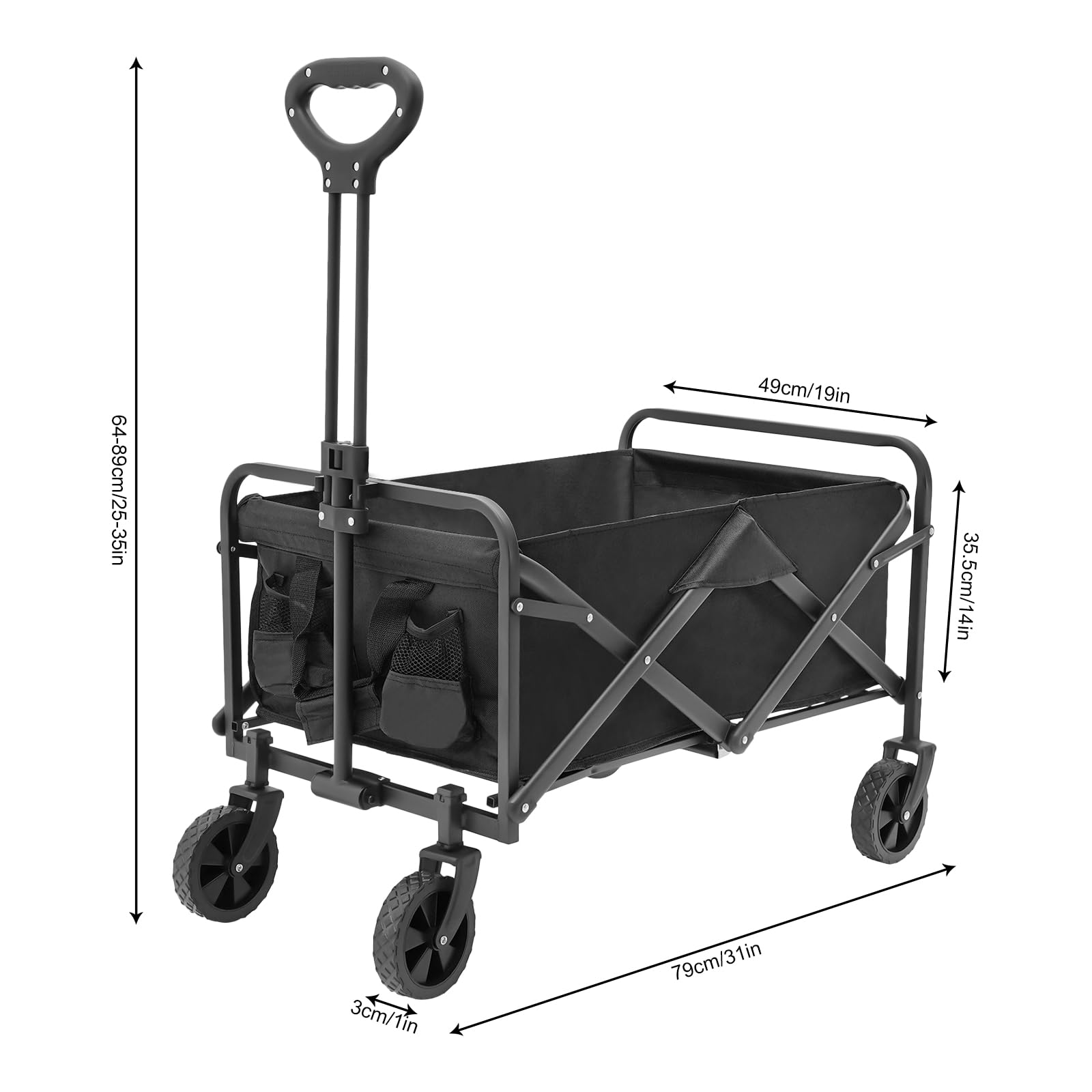 Chariot De Jardin Pliable, Chariot Utilitaire Chariot De Plage avec Roues en Caoutchouc 5 Pouces, Poignée Réglable Et 2 Porte-Gobelets, Chariot Utilitaire pour Outils De Jardinage