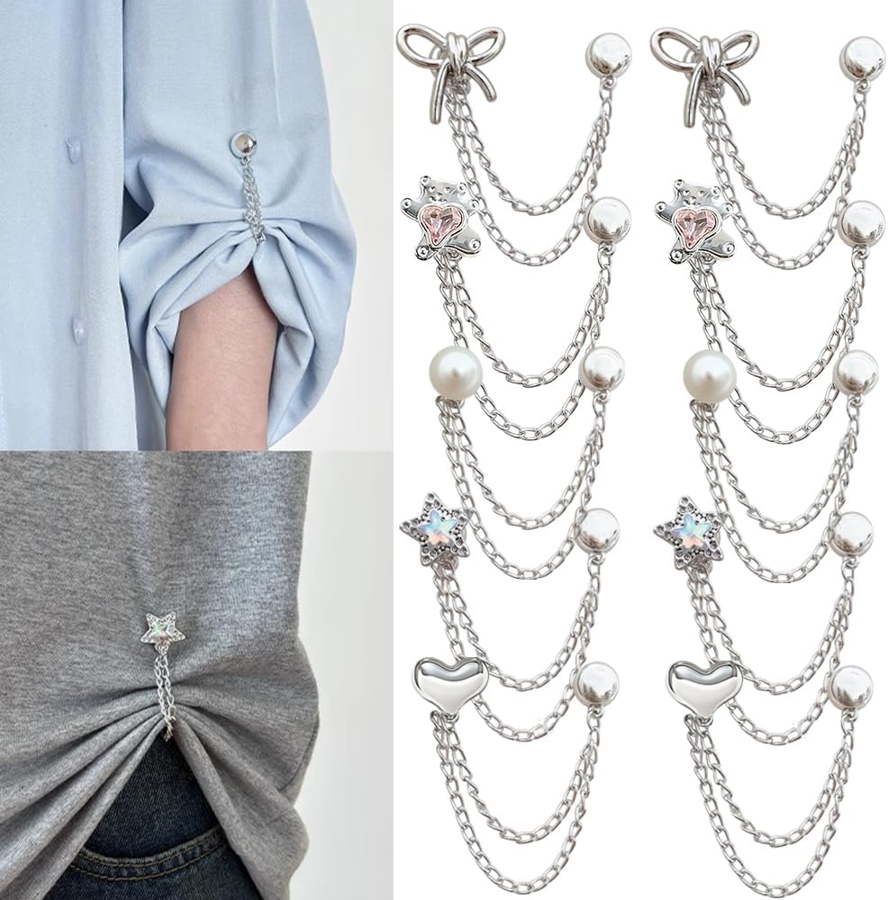 10 Pcs Multi Function Clothing Clips Shirts Clothes Hem Clips Button Clip Pins for Pants Sleeves Scarf Shawl Cardigan Clothes Pins, 5 Styles