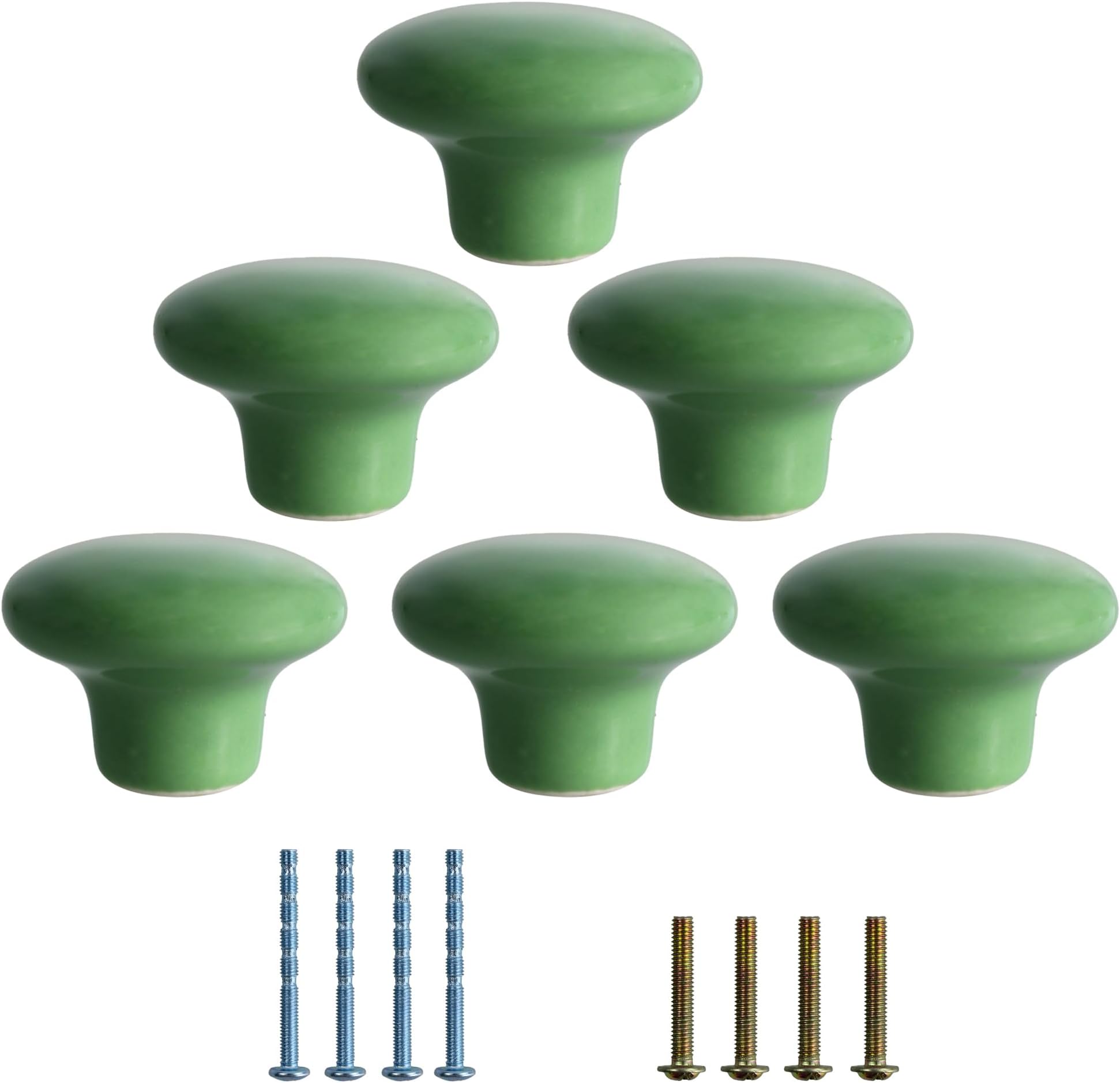 6CPS Green Ceramic Cabinet Knobs, 1.5 Inch Round Ceramic Drawer Knobs, Vintage Dresser Drawer Handle Pulls for Closet Cupboard Wardrobe Home Kitchen Hardware