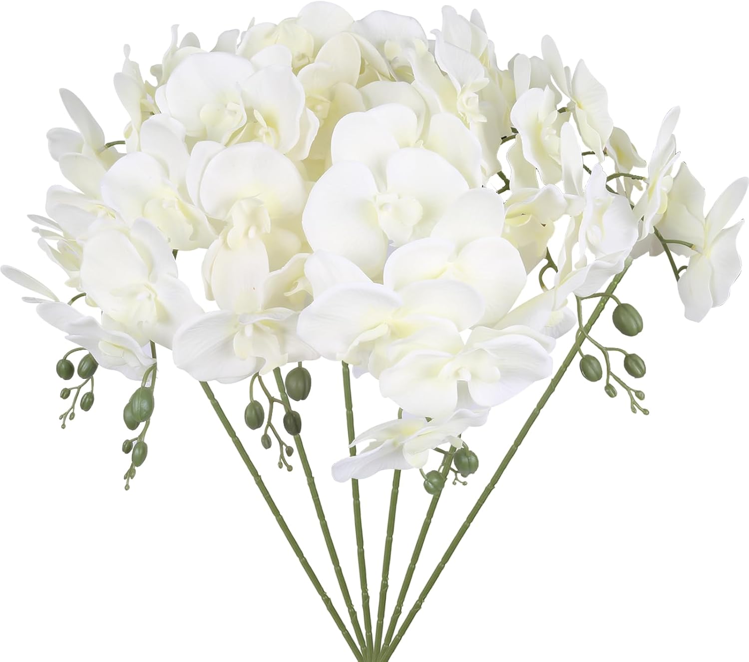 IPOPU 6Pcs White Orchids Artificial Flowers with 9 Large Blooms 37.4" Long Stem Fake Silk Orchid Look Real Flowers for Tall Vase Faux Orchids for Wedding Home Party Dining Table Centerpiece Decoration
