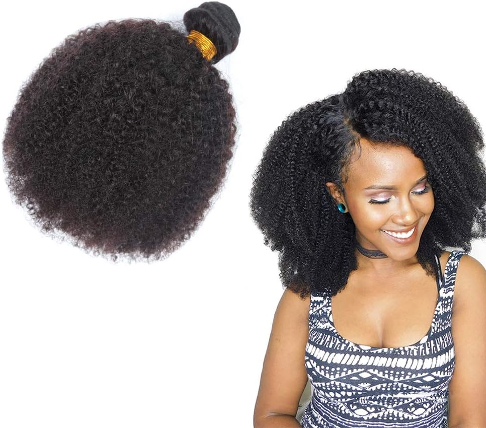 Oylove Hair Brazilian Afro Kinky Curly Hair 1 Bundle 8-22inch Brazilian Virgin Remy Human Hair Bundles 1B Color (1 bundle 16inch, 1B)